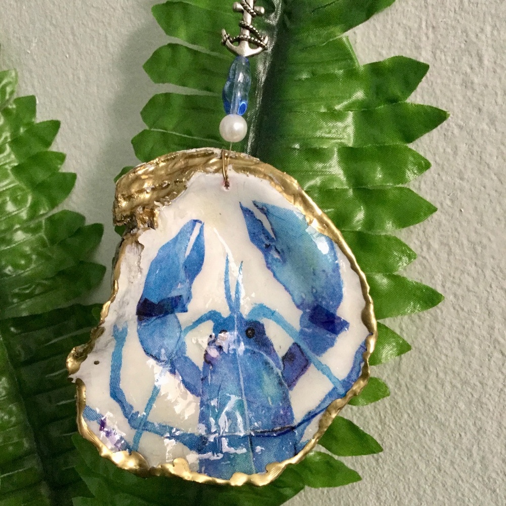 Coastal Lobster Ornament Decoupage Handmade Seashell